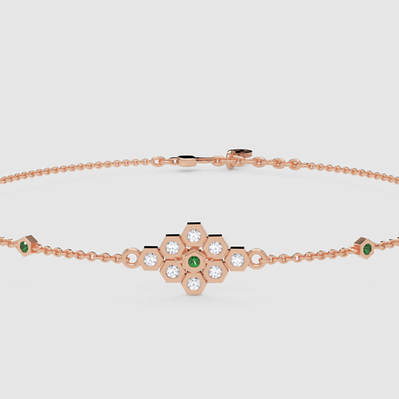 Diamond Cluster Bracelet With Green Emerald Accents - Seven
