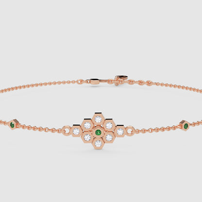 Diamond Cluster Bracelet With Green Emerald Accents - Seven