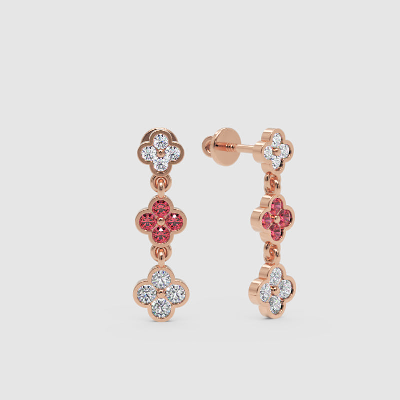 White Gold Diamond And Gemstone Clover Drop Earrings - Seven