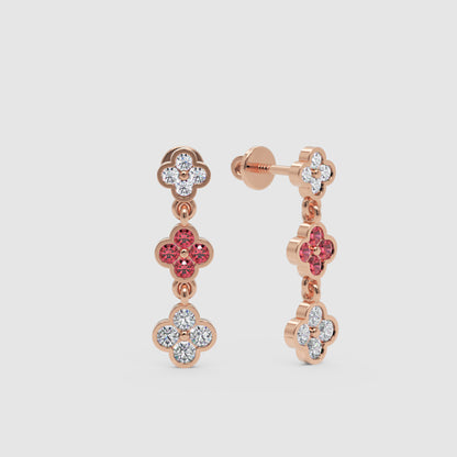 White Gold Diamond And Gemstone Clover Drop Earrings - Seven