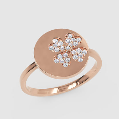 Diamond Four Leaf Clover Disc Ring - Seven