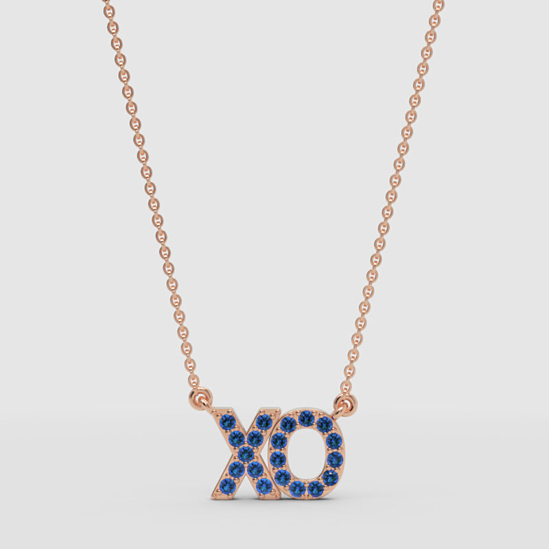 Blue Crystal Xo Pendant Necklace - Four