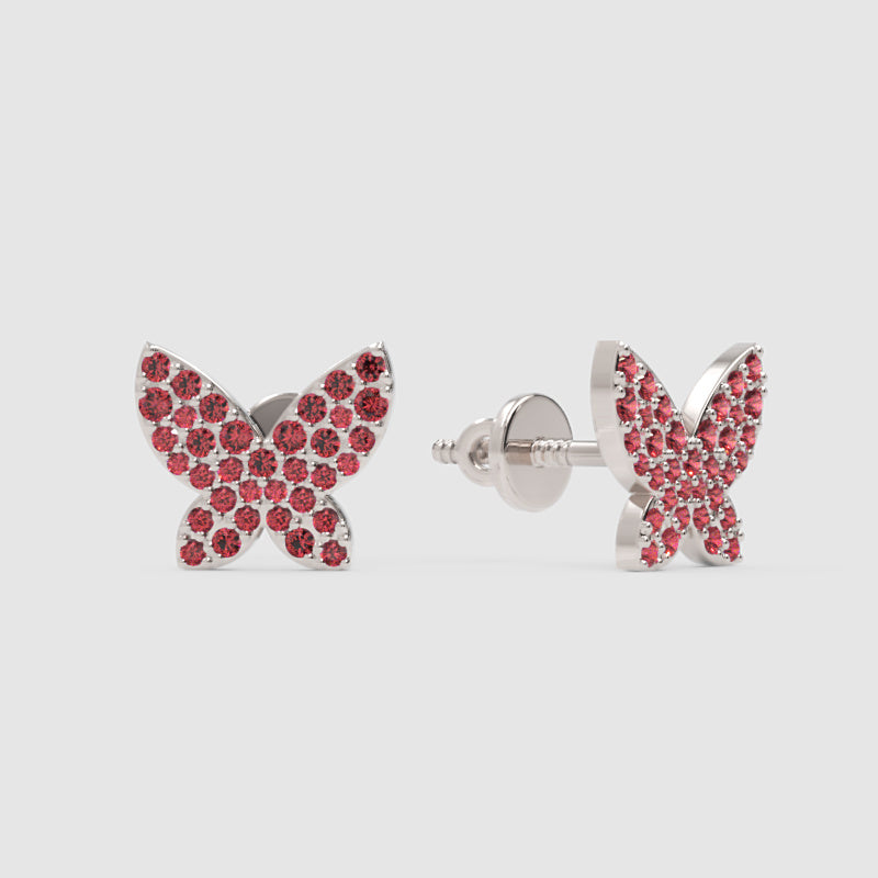 Pink Crystal Butterfly Stud Earrings With Screw Back Closure - Four