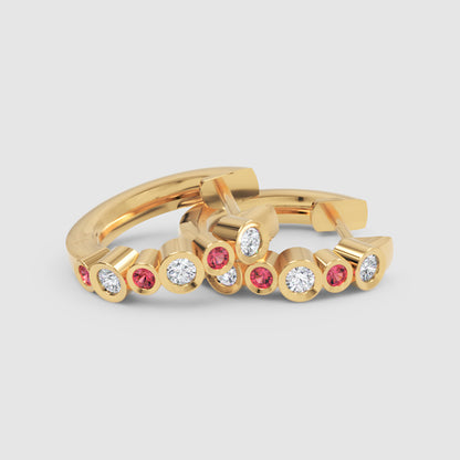 Pink And White Diamond Bezel Set Hoop Earrings In White Gold - Seven