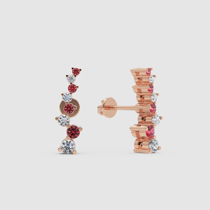 Ruby Gemstone And White Diamond Curved Climber Earrings White Gold - Seven