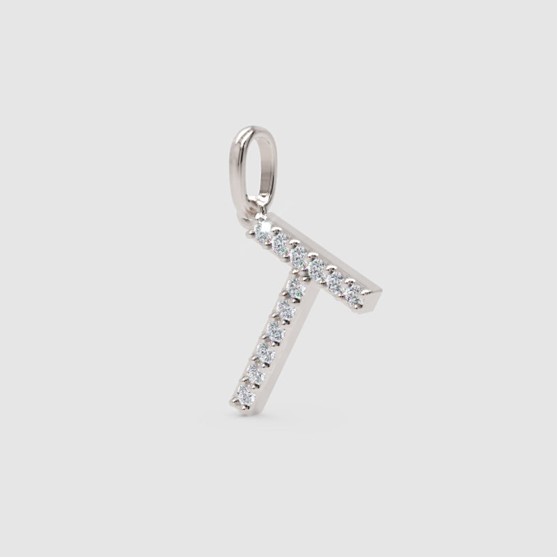 Rose Gold Diamond Letter T Initial Pendant Charm