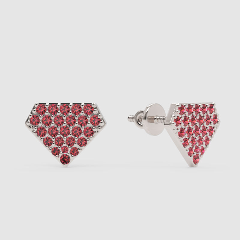 Pink Sapphire Pav Diamondshaped Stud Earrings - Four