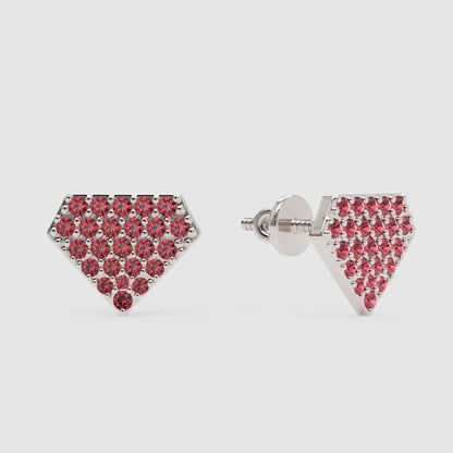 Pink Sapphire Pav Diamondshaped Stud Earrings - Four