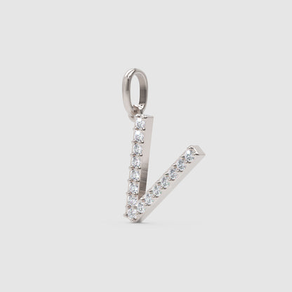 Rose Gold Diamond Letter V Initial Pendant Charm