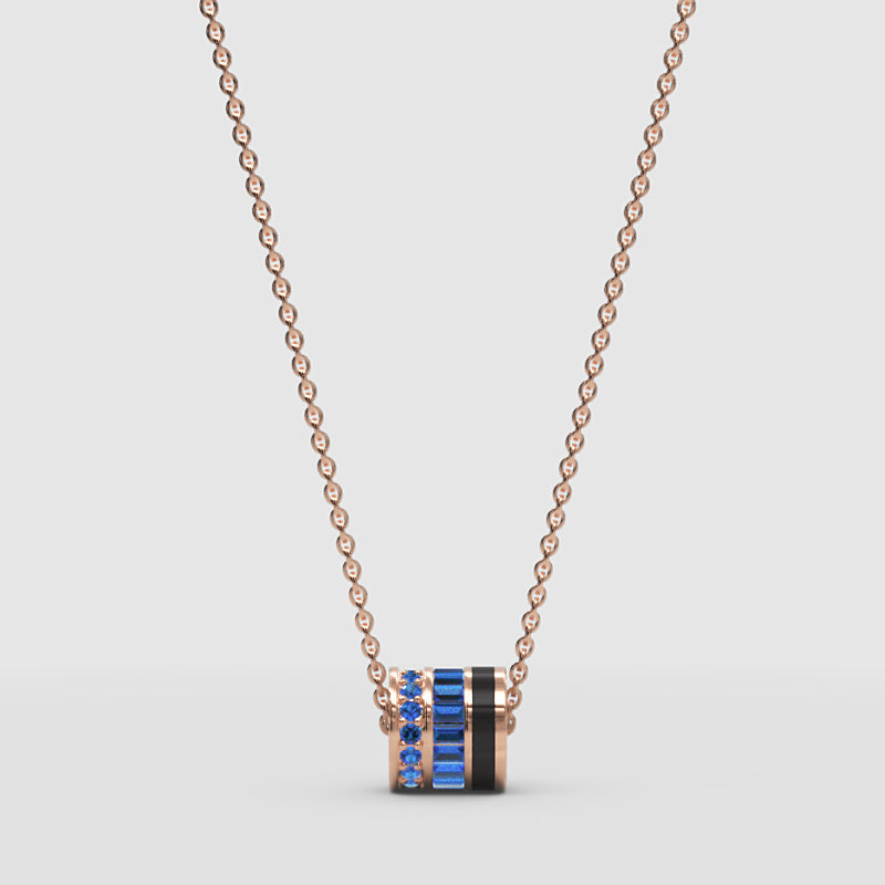 Triple Ring Pendant Necklace With Blue Gemstone Accents - Four