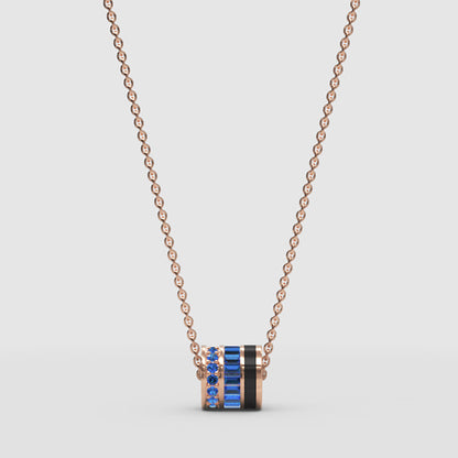 Triple Ring Pendant Necklace With Blue Gemstone Accents - Four
