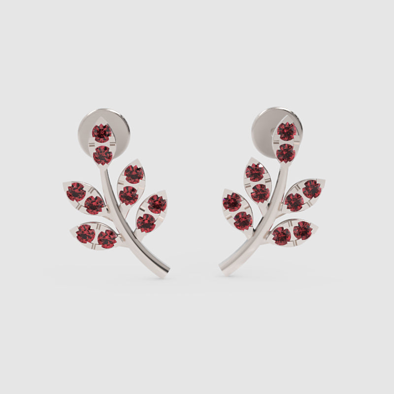 Red Crystal Leaf Branch Ear Jacket Stud Earrings - Four