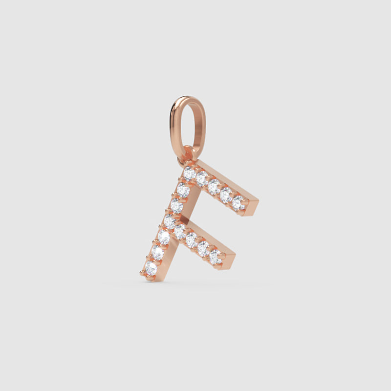 Rose Gold Diamond Letter F Initial Charm Pendant