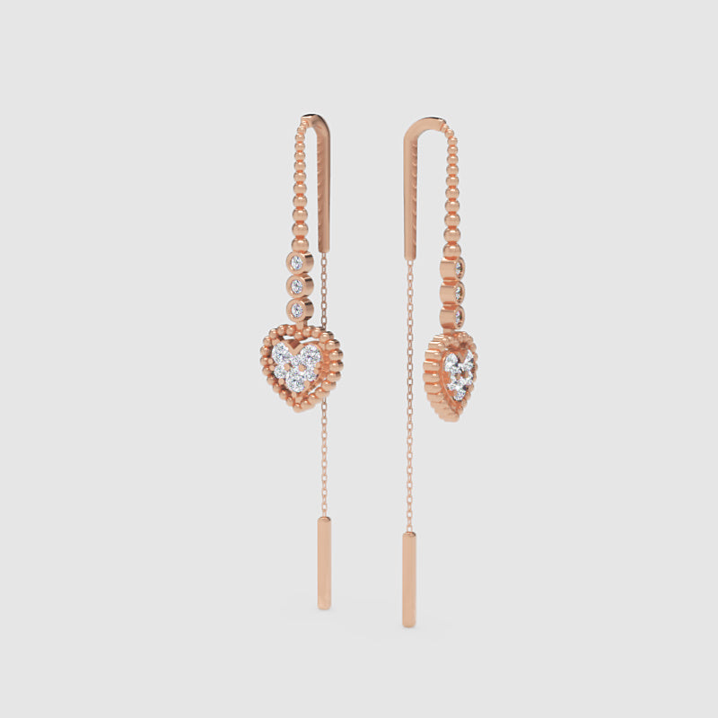 Crystal Heart Threader Earrings With Bar Drop - Seven