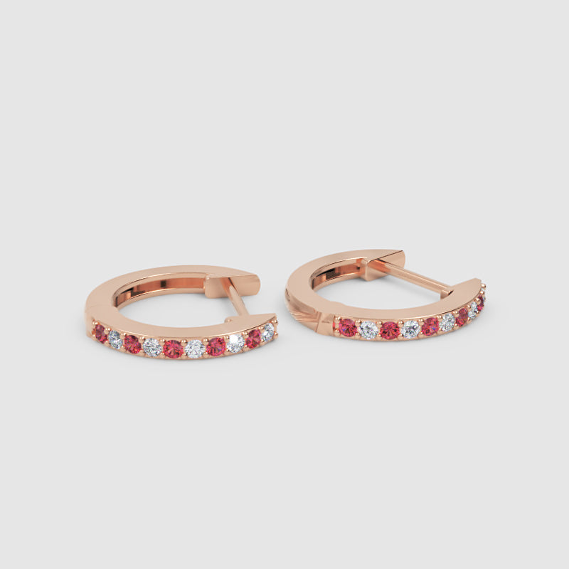 Gemstone And Diamond Huggie Hoop Earrings In White Gold - Eight