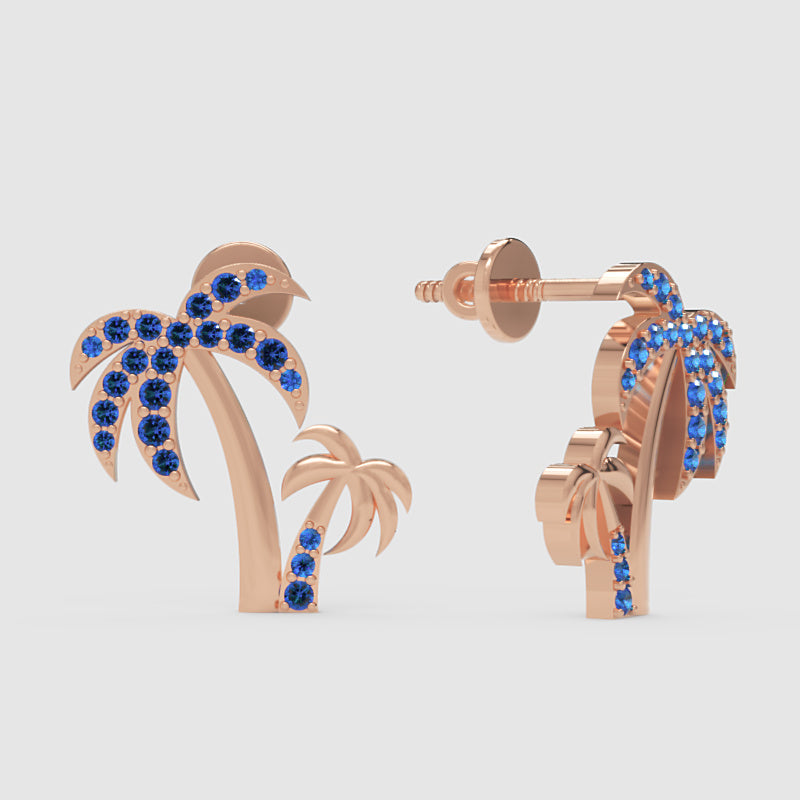 Blue Crystal Palm Tree Stud Earrings - Four
