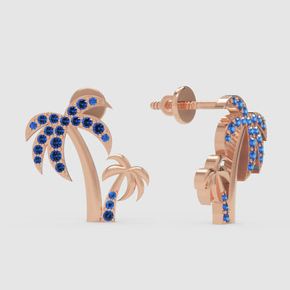 Blue Crystal Palm Tree Stud Earrings - Four