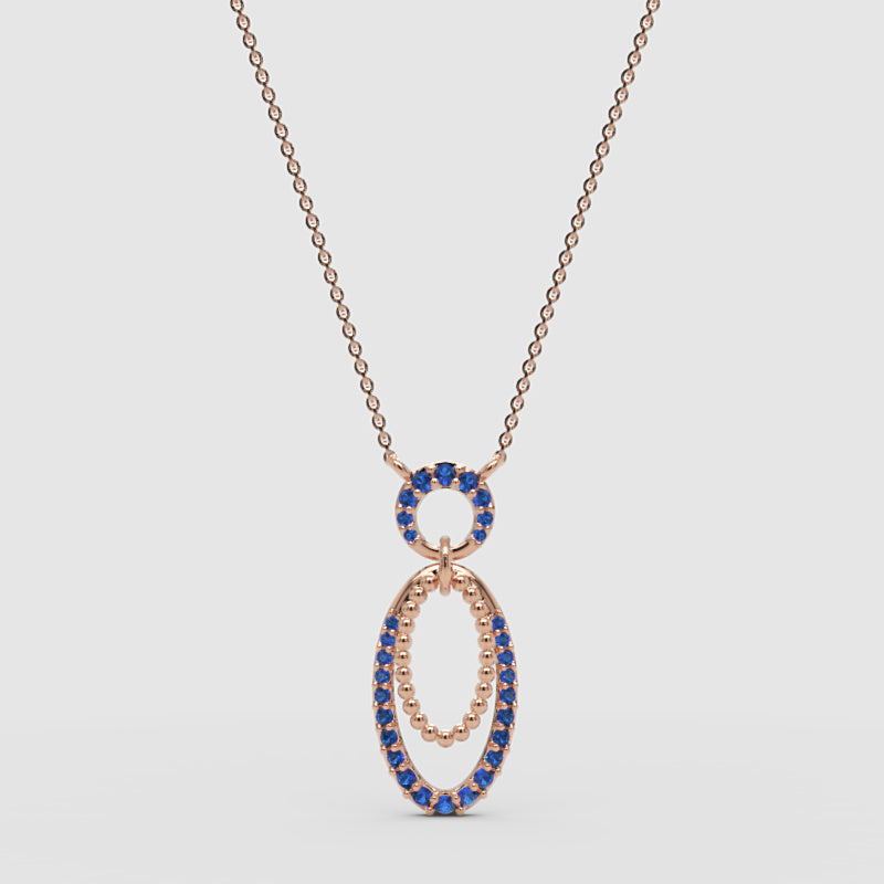 Blue Sapphire Double Oval Pendant Necklace - Four