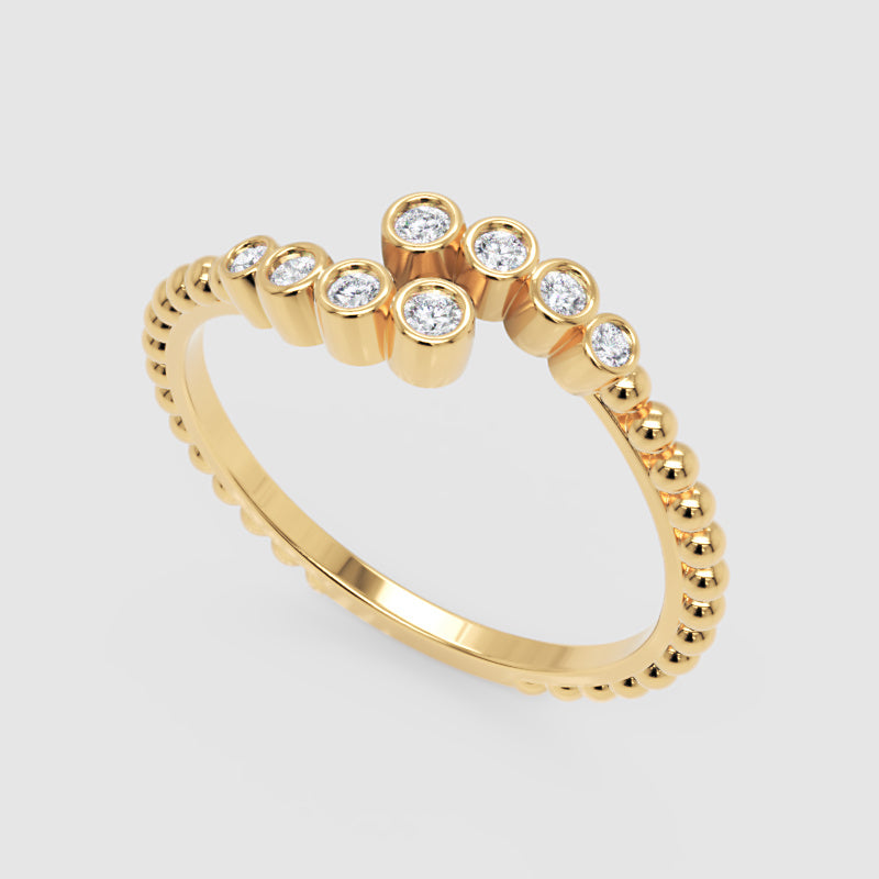 Bezel Set Diamond Bypass Ring With Beaded Band - Ten