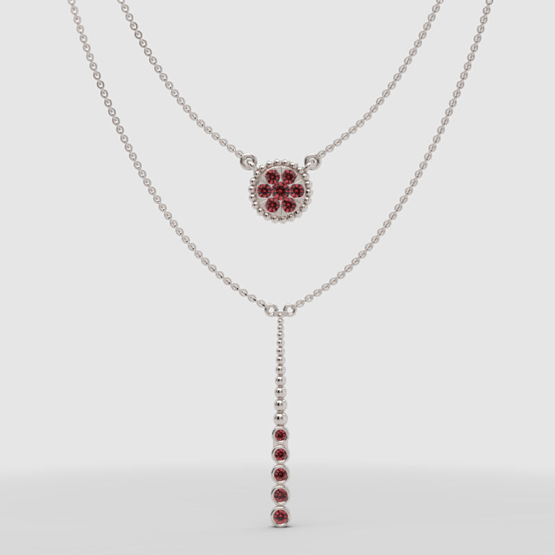 Layered Pink Crystal Pendant Necklace With Drop Bar Accent - Four