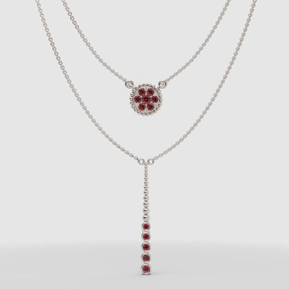 Layered Pink Crystal Pendant Necklace With Drop Bar Accent - Four