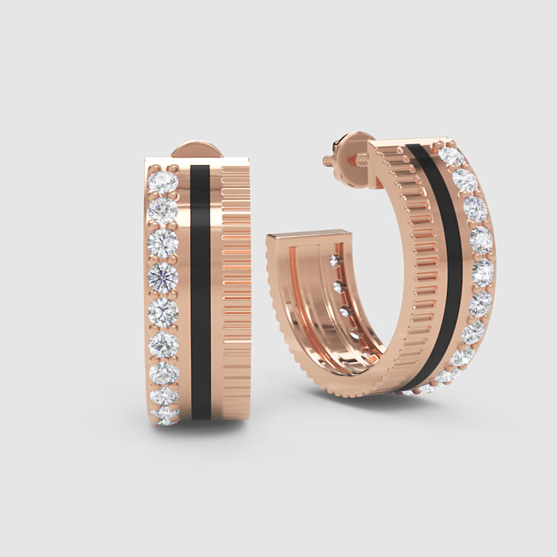 Wide Textured Hoop Earrings With Pav Crystal Accent Stripe - Seven