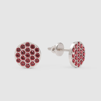 Round Pav Ruby Crystal Stud Earrings With Screw Back - Four