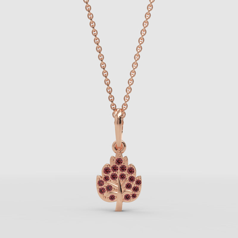 Tree Of Life Pendant Necklace With Pink Gemstones - Four