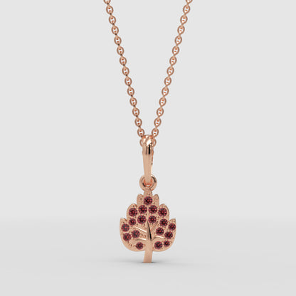 Tree Of Life Pendant Necklace With Pink Gemstones - Four