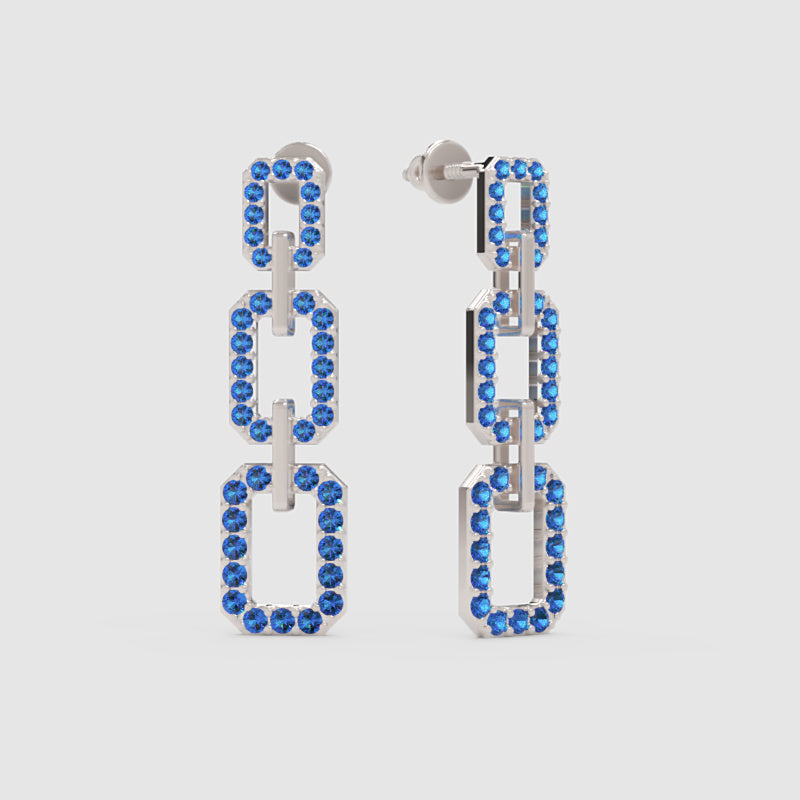 Blue Crystal Chain Link Drop Earrings - Four
