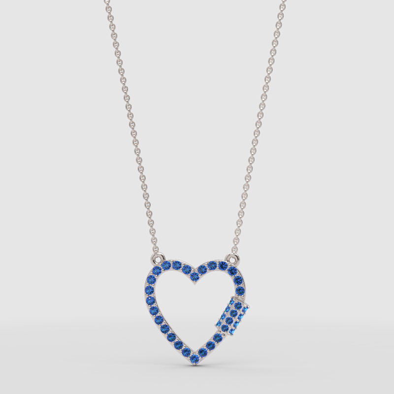 Lab-Grown Blue Sapphire Open Heart Necklace In Rose Gold | Elegant Pave Pendant With Adjustable 16–17 Inch Chain - Four