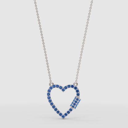 Lab-Grown Blue Sapphire Open Heart Necklace In Rose Gold | Elegant Pave Pendant With Adjustable 16–17 Inch Chain - Four