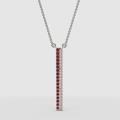 Vertical Bar Pendant Necklace With Red Gemstones And Beaded Detail - Four