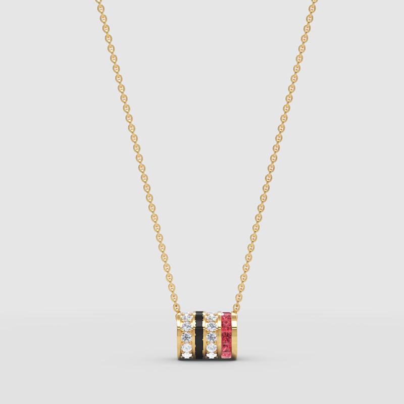 Multirow Diamond And Gemstone Bar Pendant Necklace - Four