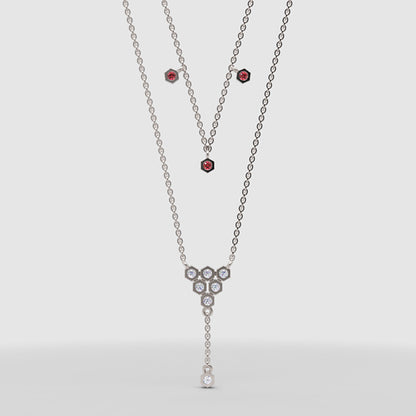 Layered Honeycomb Ruby And Diamond Lariat Necklace - Three