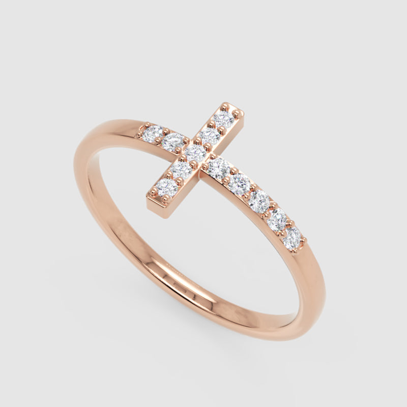 Pav Diamond Cross Ring Delicate Stackable Band - Seven