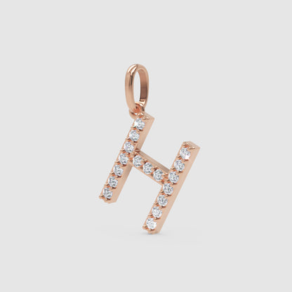 Diamond Letter H Initial Charm Pendant in White Gold