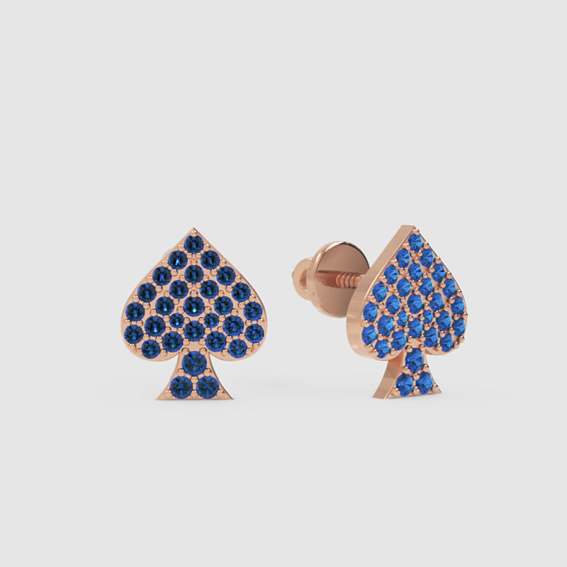 Blue Sapphire Spade Stud Earrings With Screw Back Closure - Four