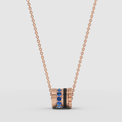 Blue Gemstone And Black Enamel Barrel Pendant Necklace - Four