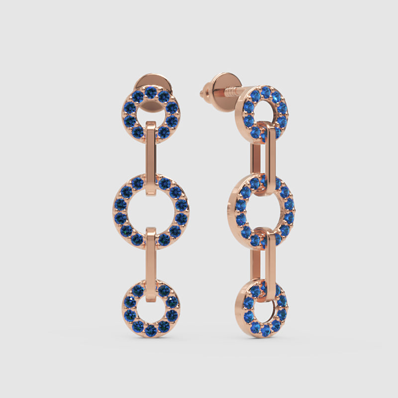 Blue Sapphire Triple Circle Link Drop Earrings - Four
