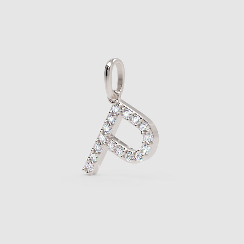 Rose Gold Diamond Letter P Initial Pendant Charm