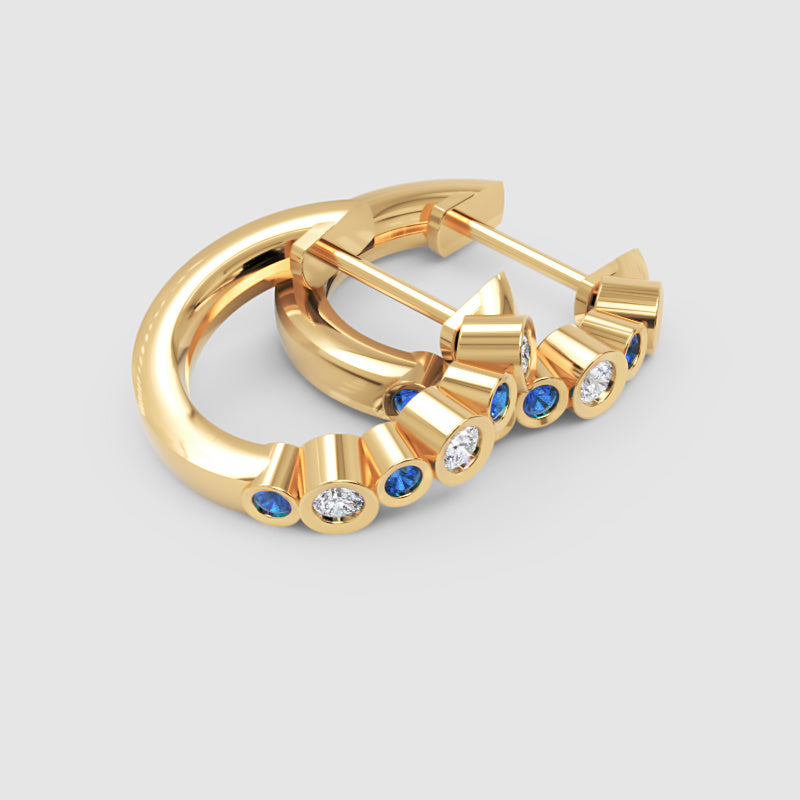 Rose Gold Diamond And Blue Sapphire Hoop Earrings - Seven