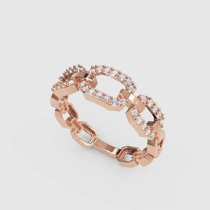 Diamond Chain Link Ring In White Gold | Circular Center Double Row Luxury Statement Ring For Women | Jebij - Seven