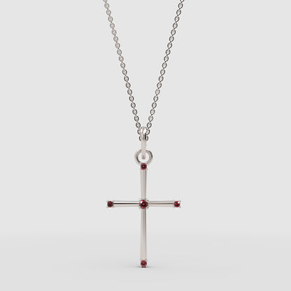 Garnet Cross Pendant Necklace With Chain - Four