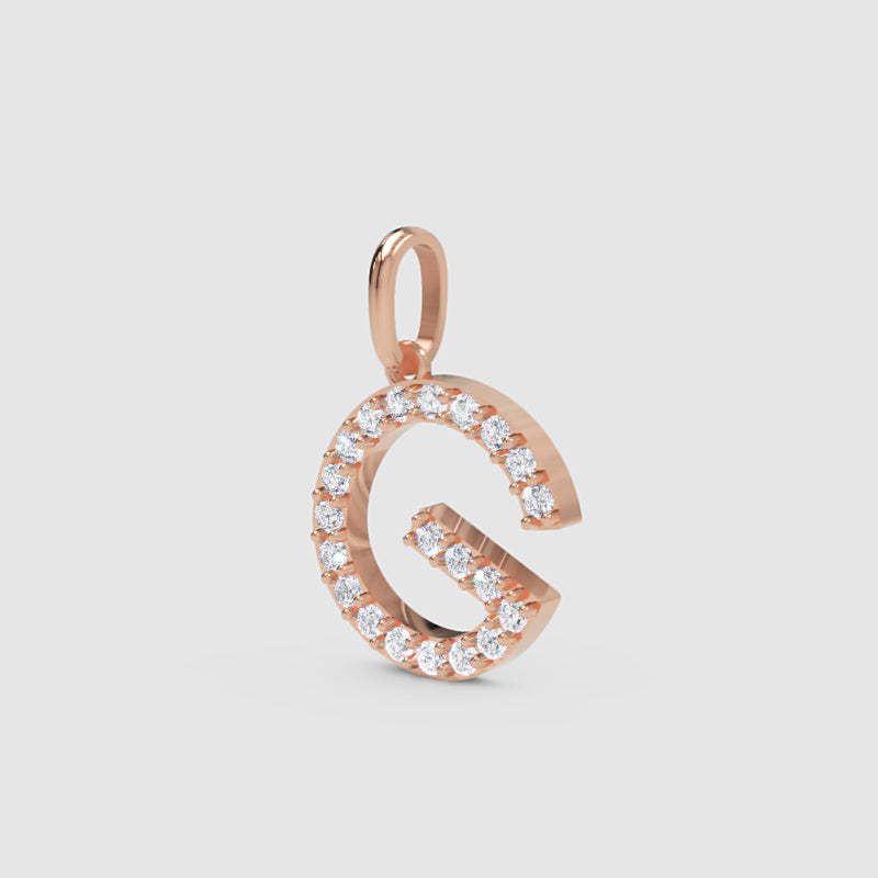 Rose Gold Diamond Initial G Letter Pendant Charm