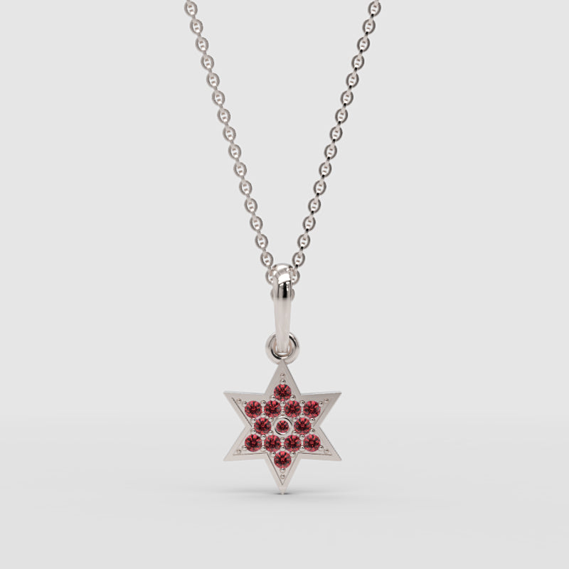 Ruby Star Of David Pendant Necklace With Cable Chain - Four
