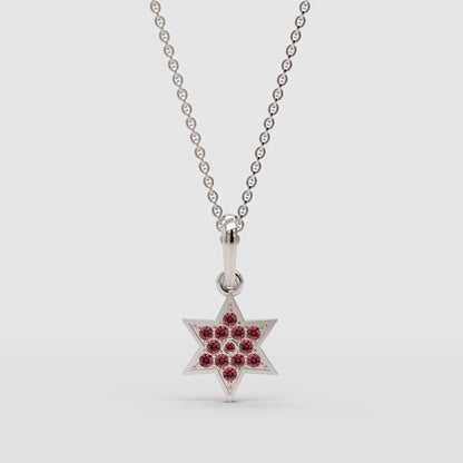 Ruby Star Of David Pendant Necklace With Cable Chain - Four