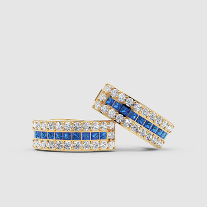 Rose Gold Blue Sapphire And Diamond Huggie Hoop Earrings - Seven