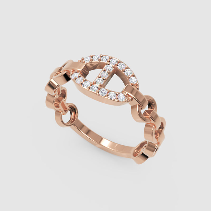 Diamond Chain Link Ring For Women | White Gold Oval Center Bar Design | Jebij - Seven