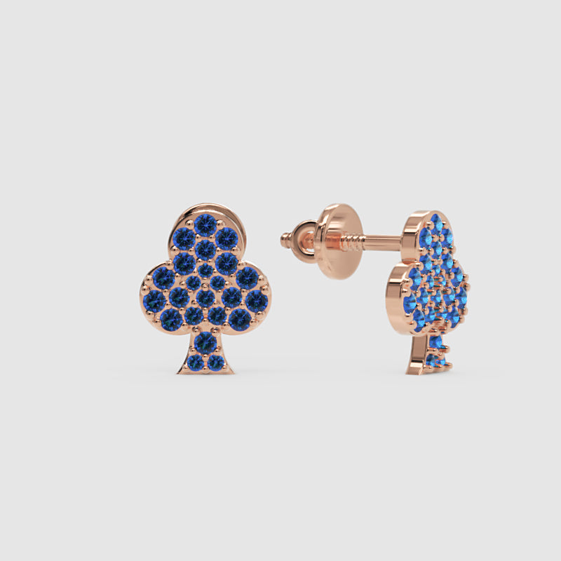 Blue Sapphire Club Suit Stud Earrings With Screw Back Closure - Four